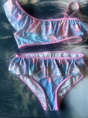 Tommy Bahama Girls Pink & Blue Ruffle Bikini Set